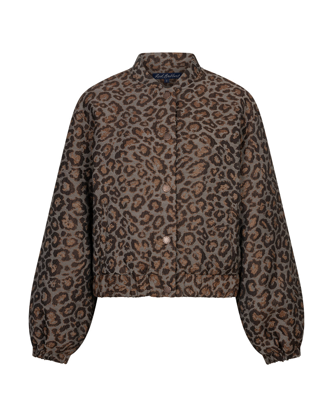 Red Button Jacquard Lurex Bomber Jacket in Grey Brown