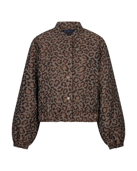 Red Button Jacquard Lurex Bomber Jacket in Grey Brown