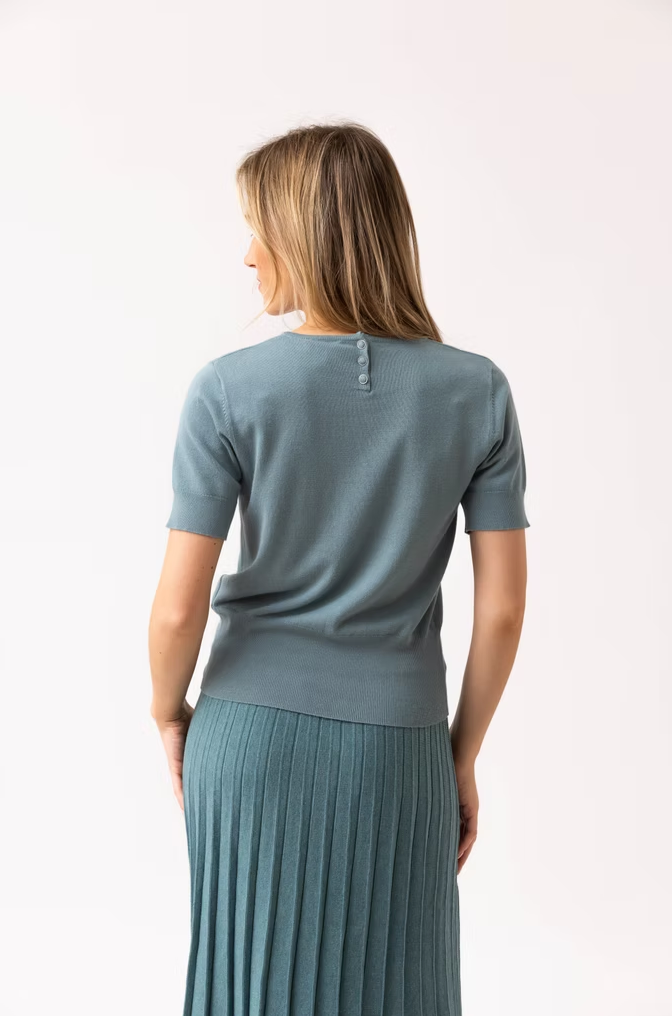 Marble Teal Short-Sleeve Sweater