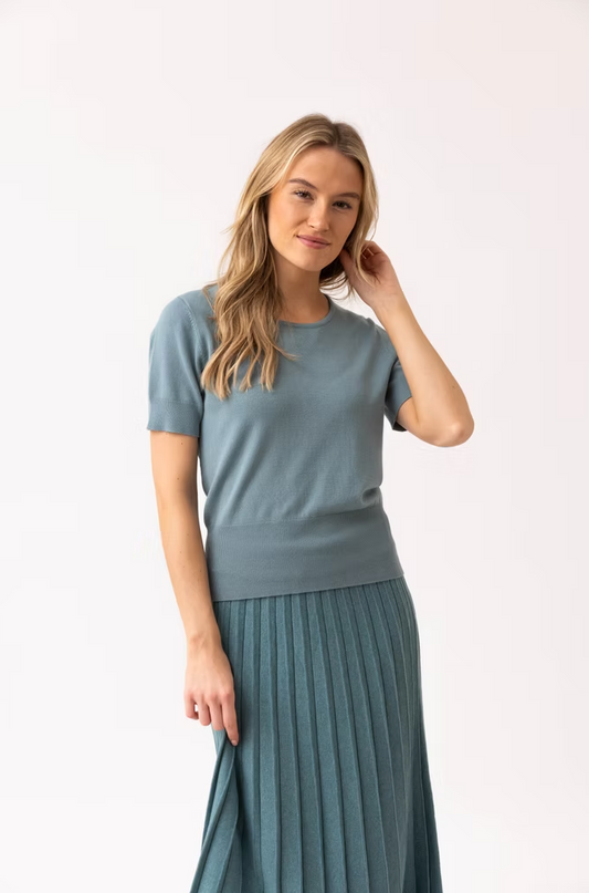 Marble Teal Short-Sleeve Sweater