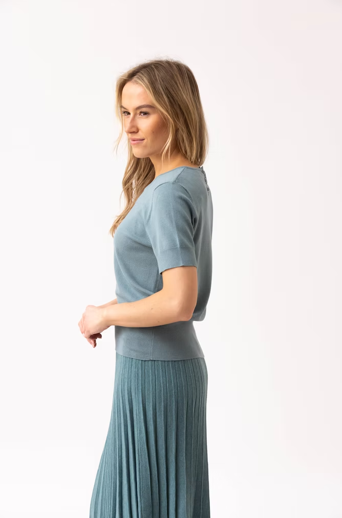 Marble Teal Short-Sleeve Sweater