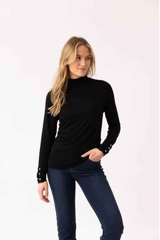 Marble Polo Neck Top in Black