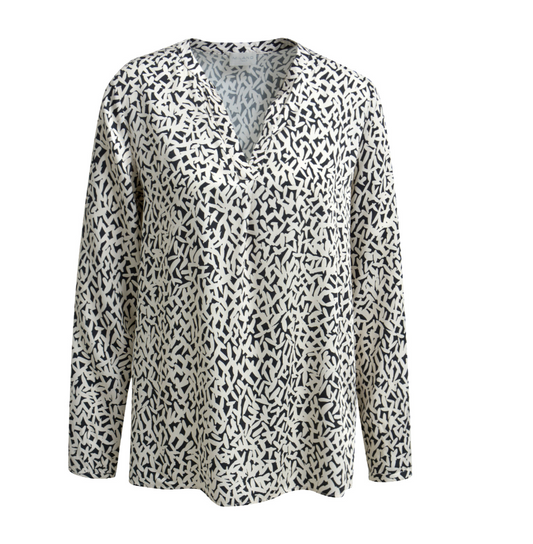Milano Italy V-Neck Blouse in Black Print