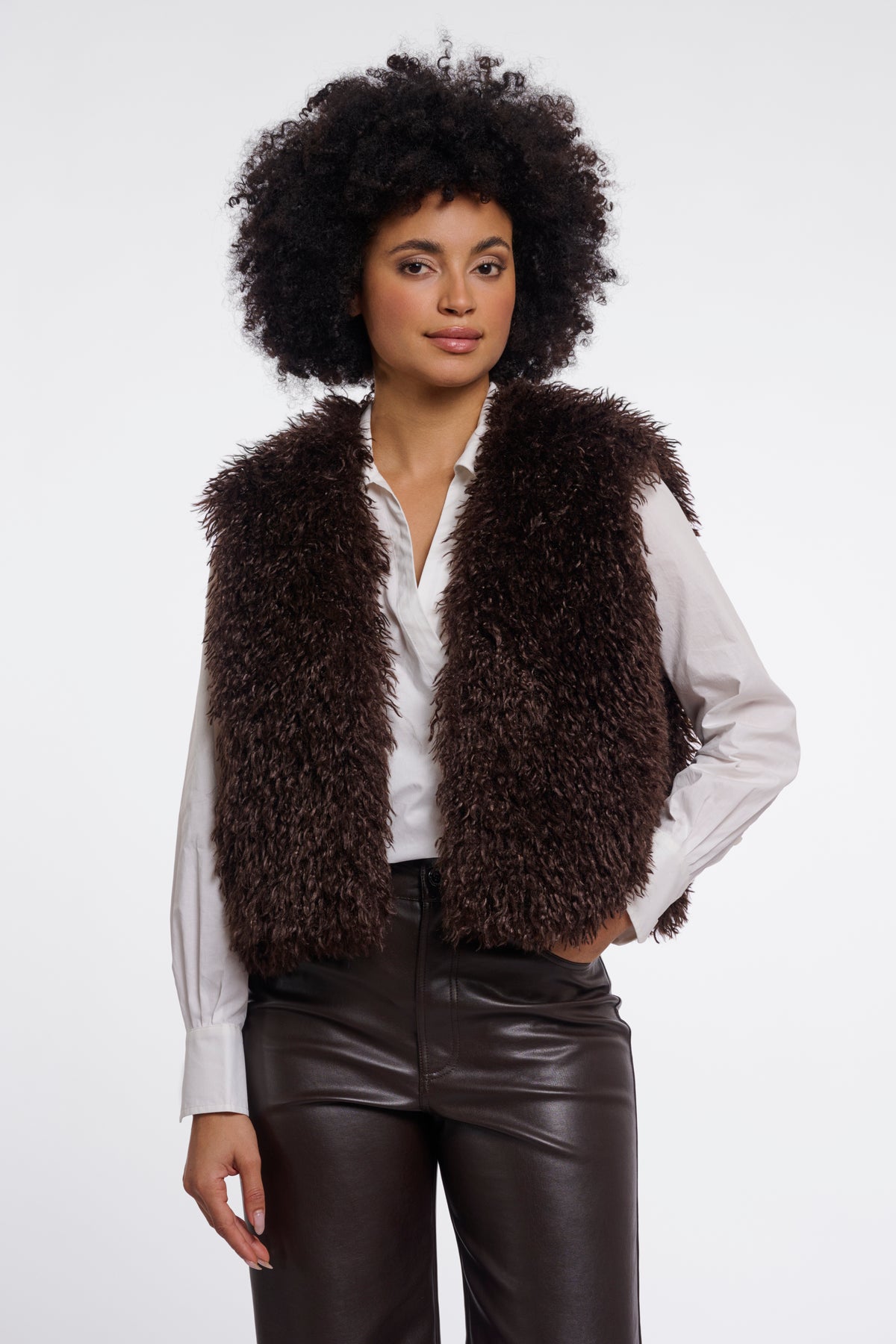 Rino & Pelle Sensy Faux Fur Waistcoat in Coffee Roast