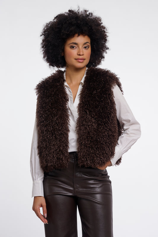 Rino & Pelle Sensy Faux Fur Waistcoat in Coffee Roast
