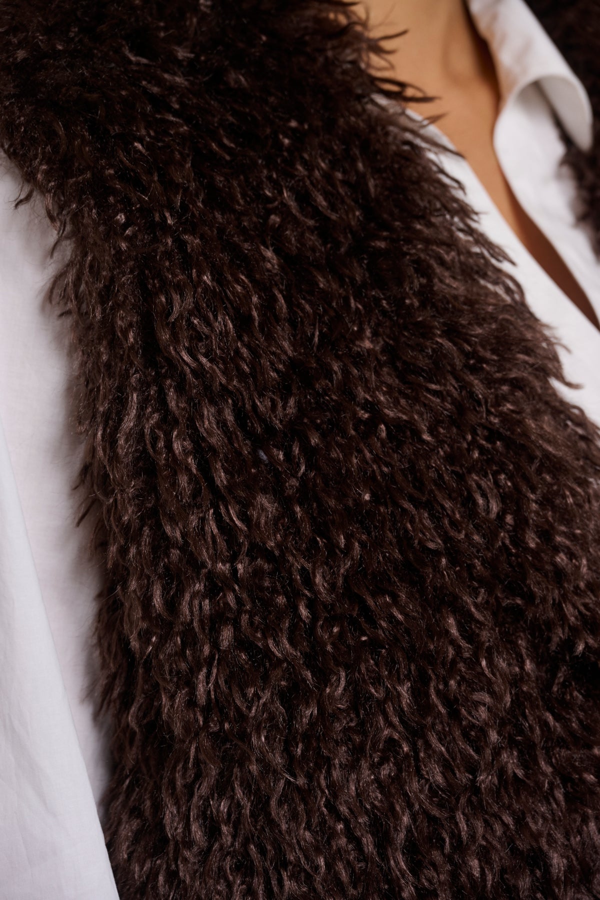 Rino & Pelle Sensy Faux Fur Waistcoat in Coffee Roast