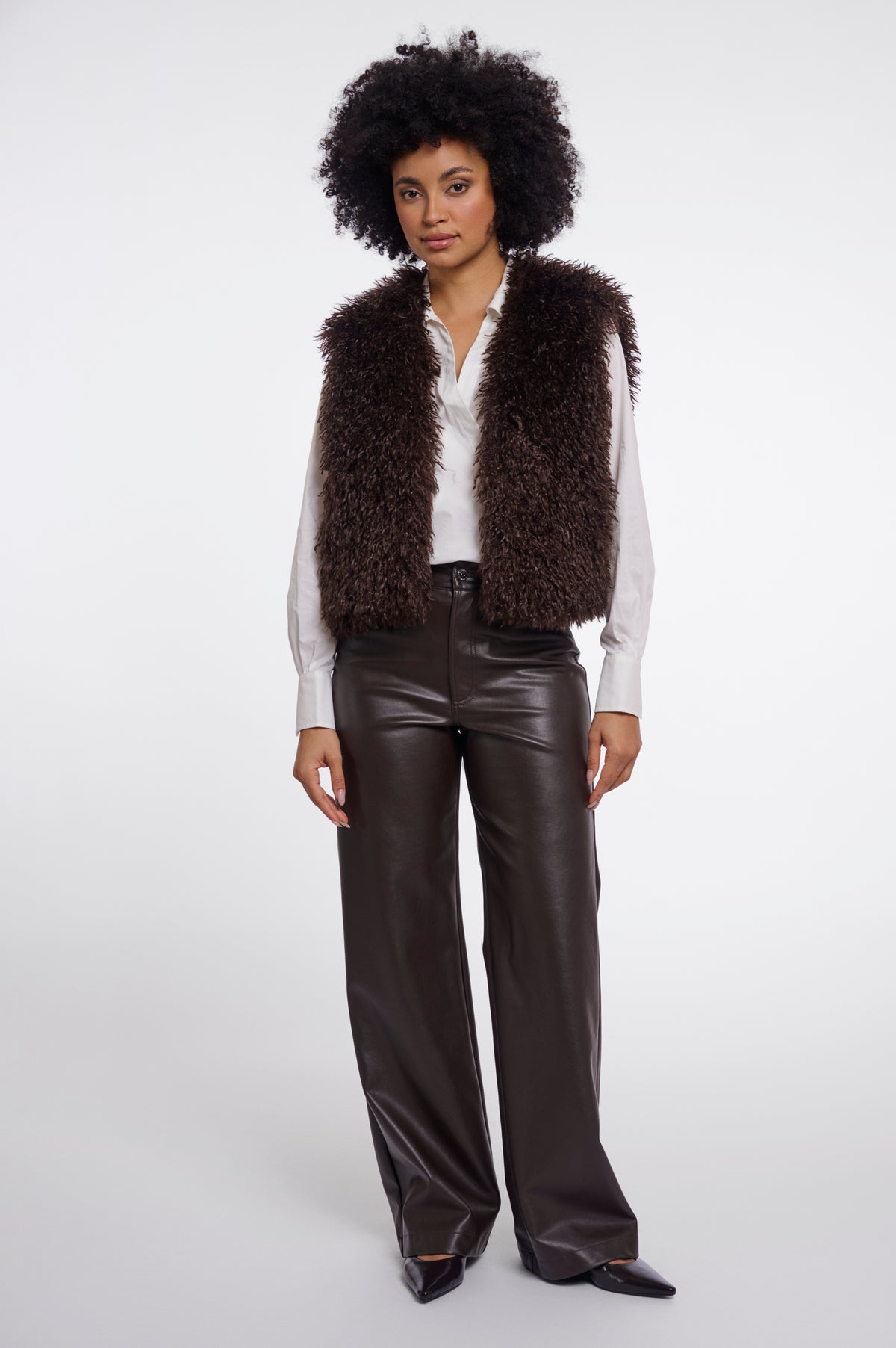 Rino & Pelle Sensy Faux Fur Waistcoat in Coffee Roast