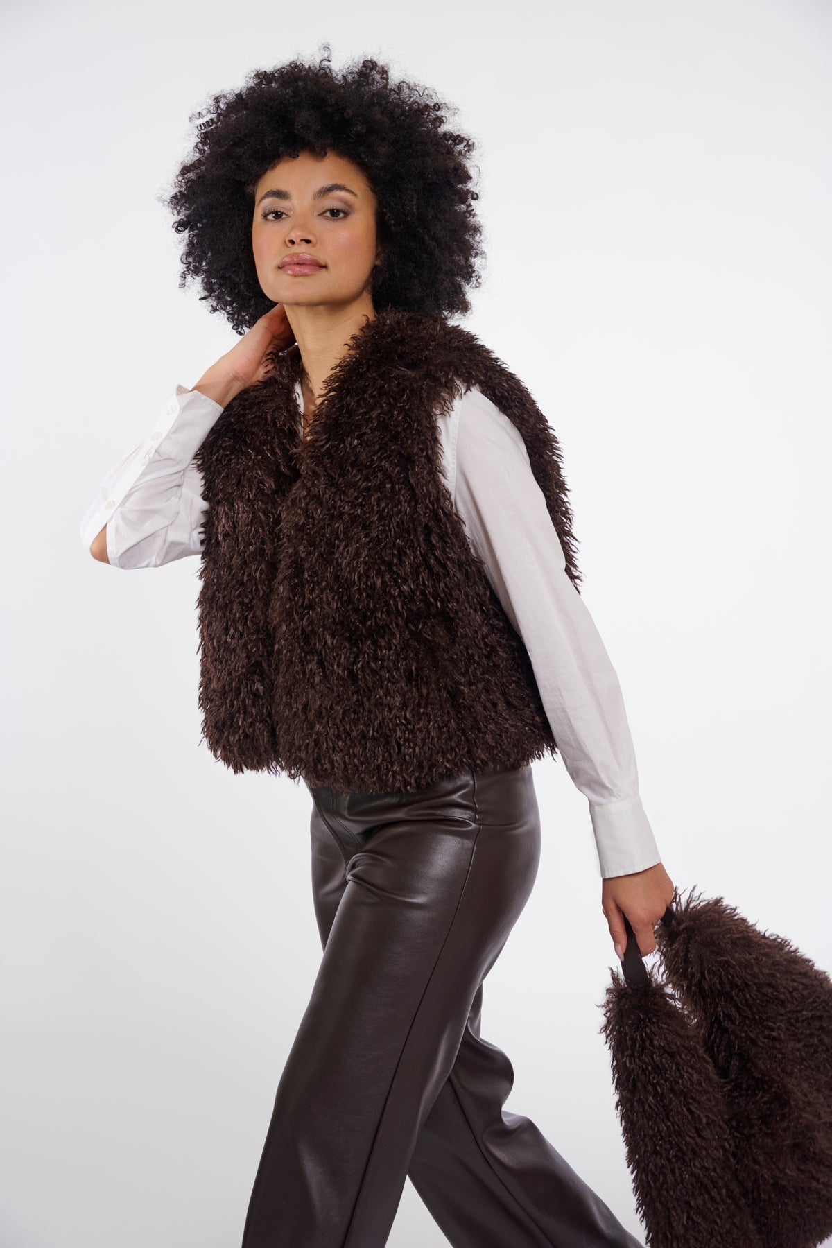 Rino & Pelle Sensy Faux Fur Waistcoat in Coffee Roast