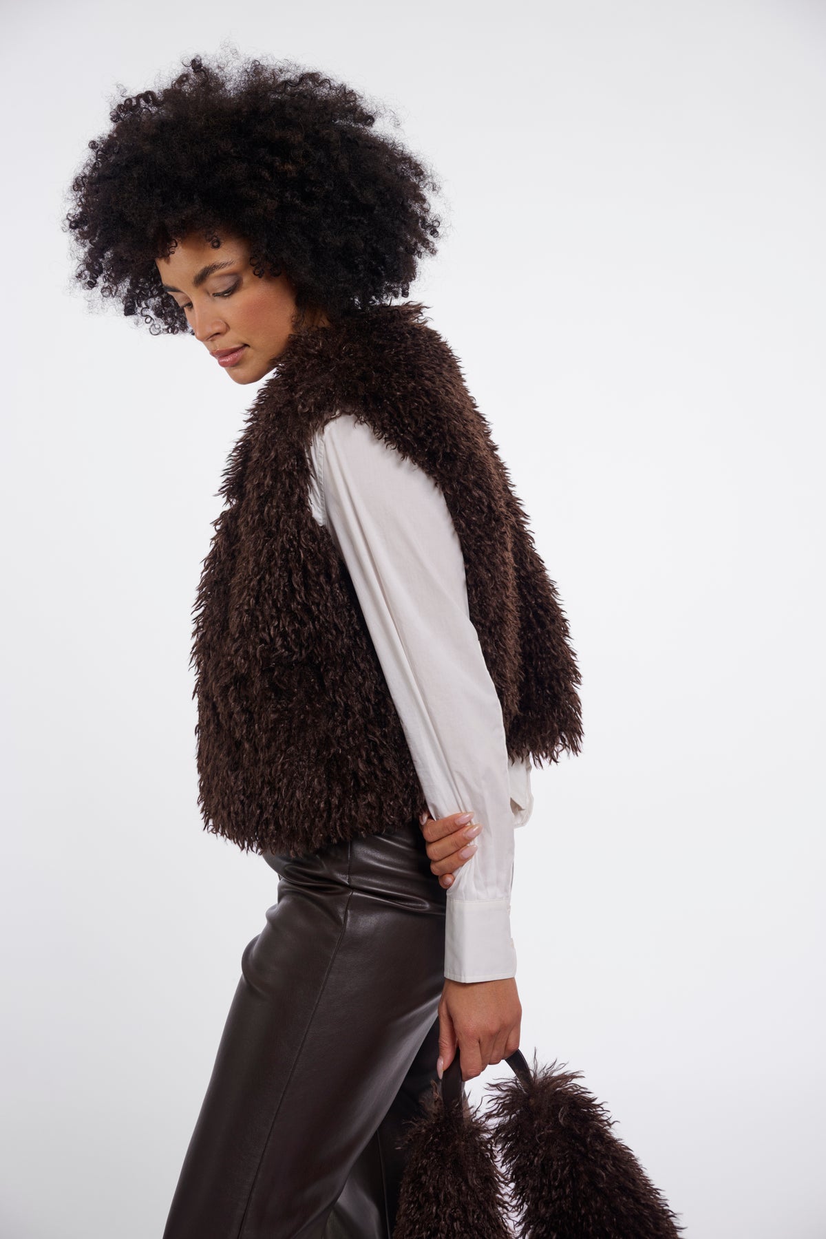 Rino & Pelle Sensy Faux Fur Waistcoat in Coffee Roast