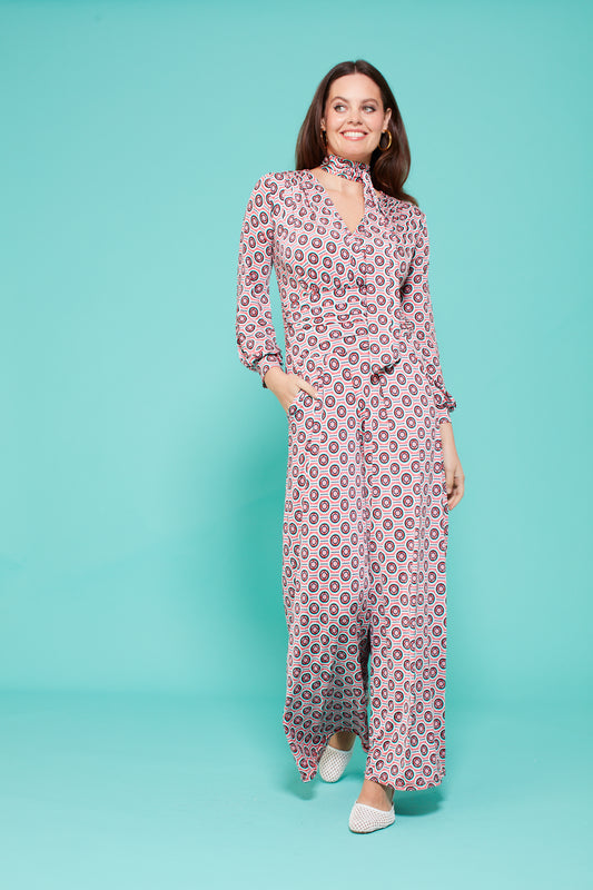 Sharon Long Sleeve Jumpsuit in Soller Pink Print