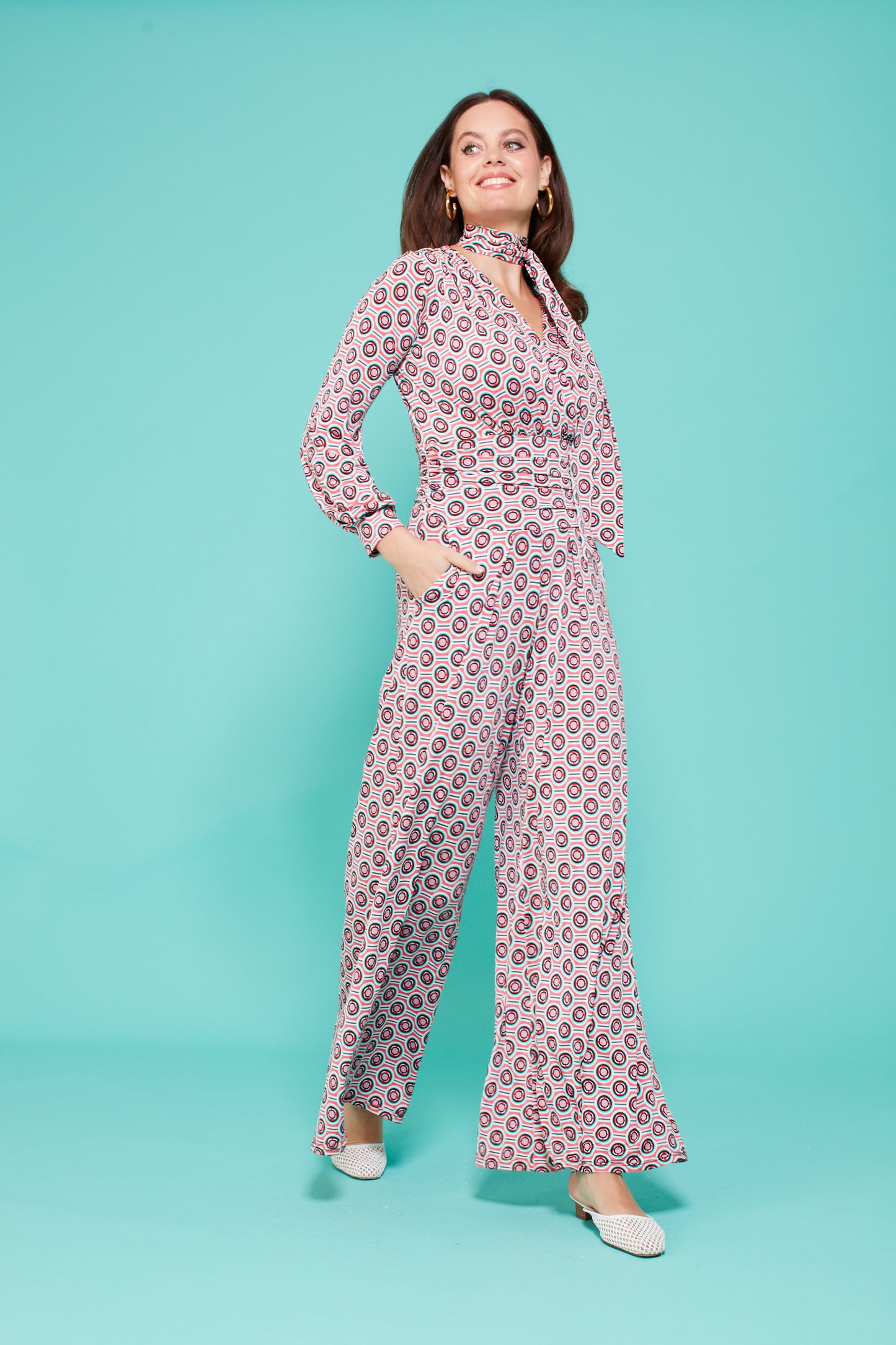 Sharon Long Sleeve Jumpsuit in Soller Pink Print