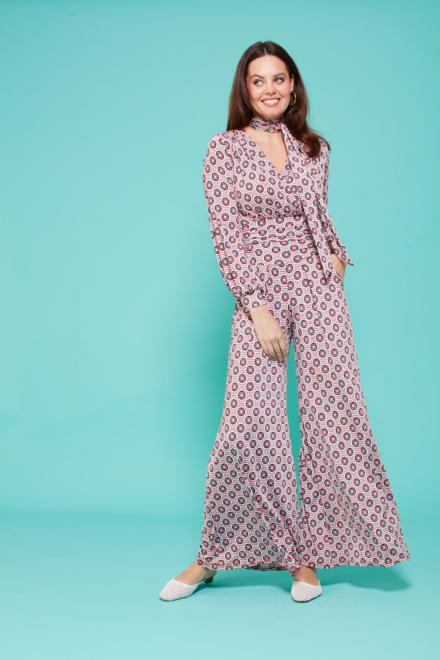 Sharon Long Sleeve Jumpsuit in Soller Pink Print