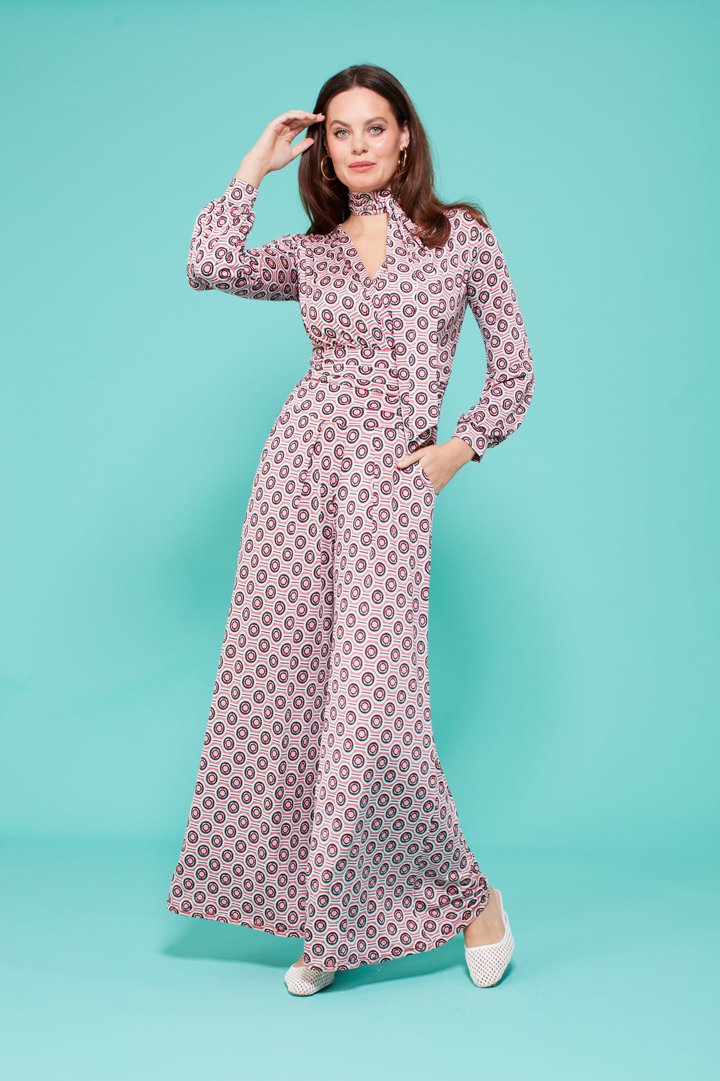 Sharon Long Sleeve Jumpsuit in Soller Pink Print