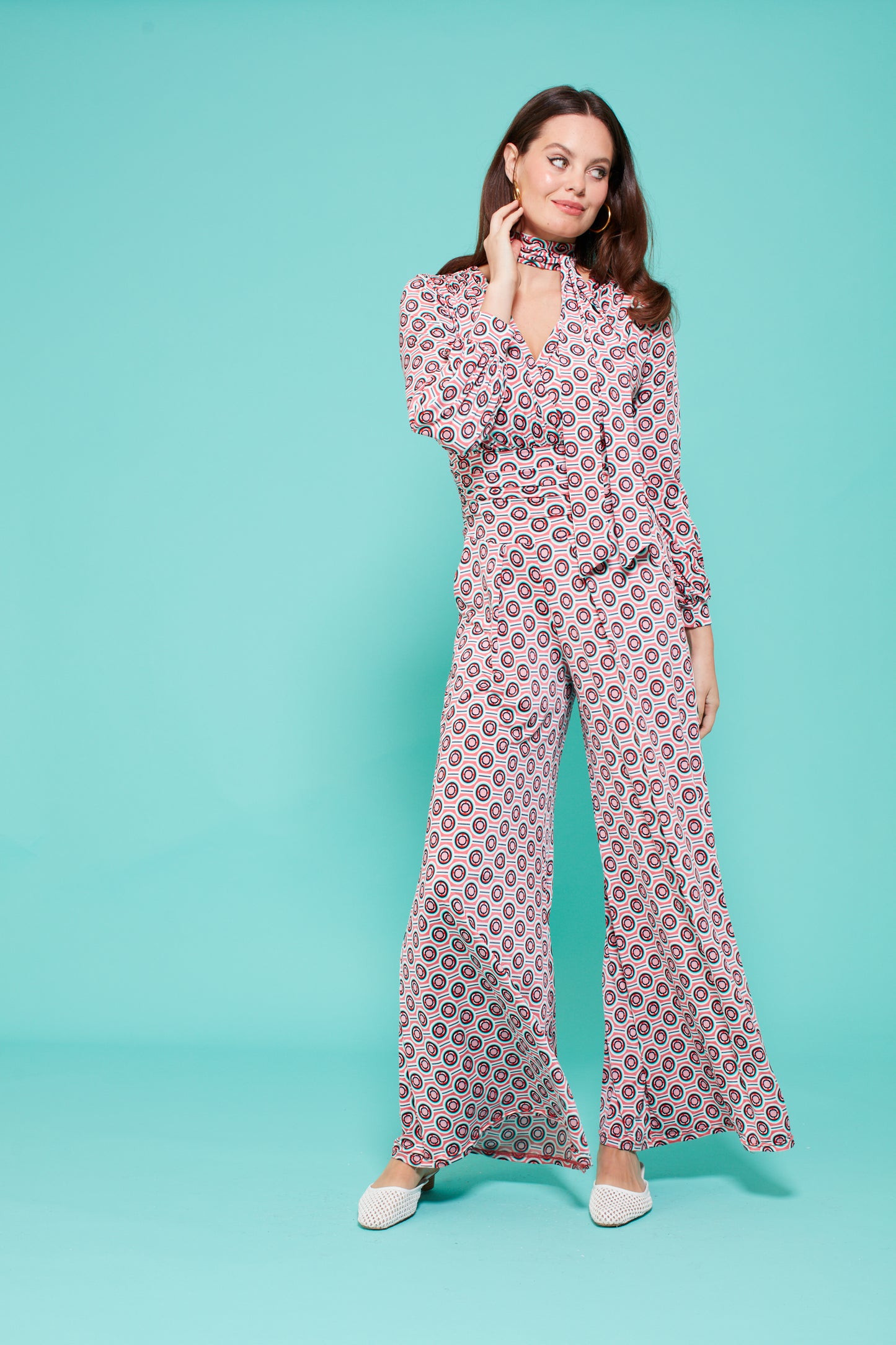 Sharon Long Sleeve Jumpsuit in Soller Pink Print