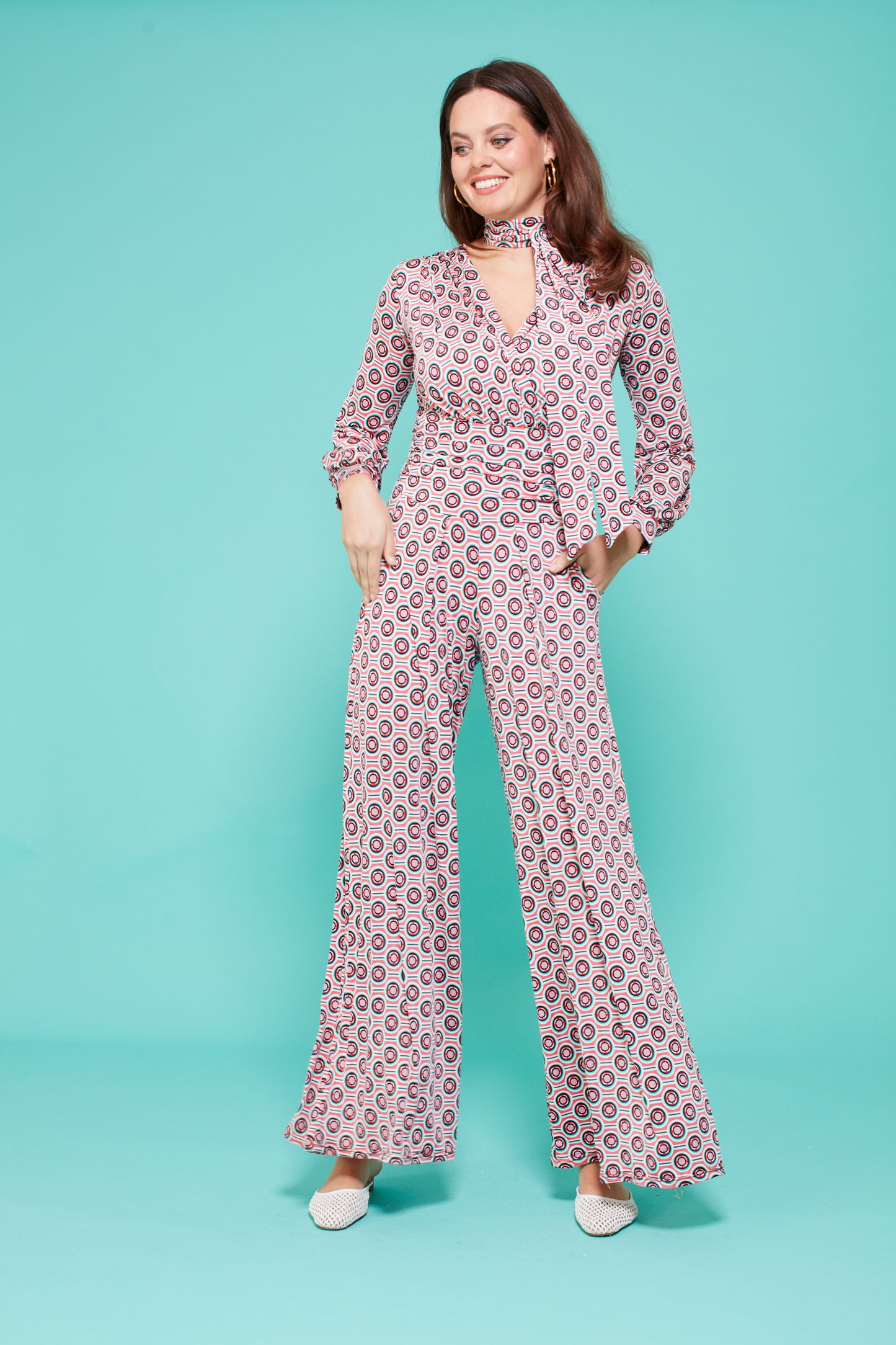 Sharon Long Sleeve Jumpsuit in Soller Pink Print