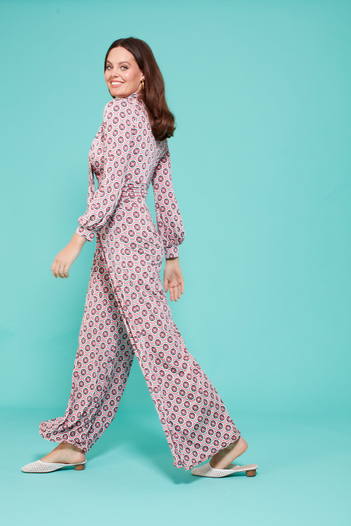 Sharon Long Sleeve Jumpsuit in Soller Pink Print