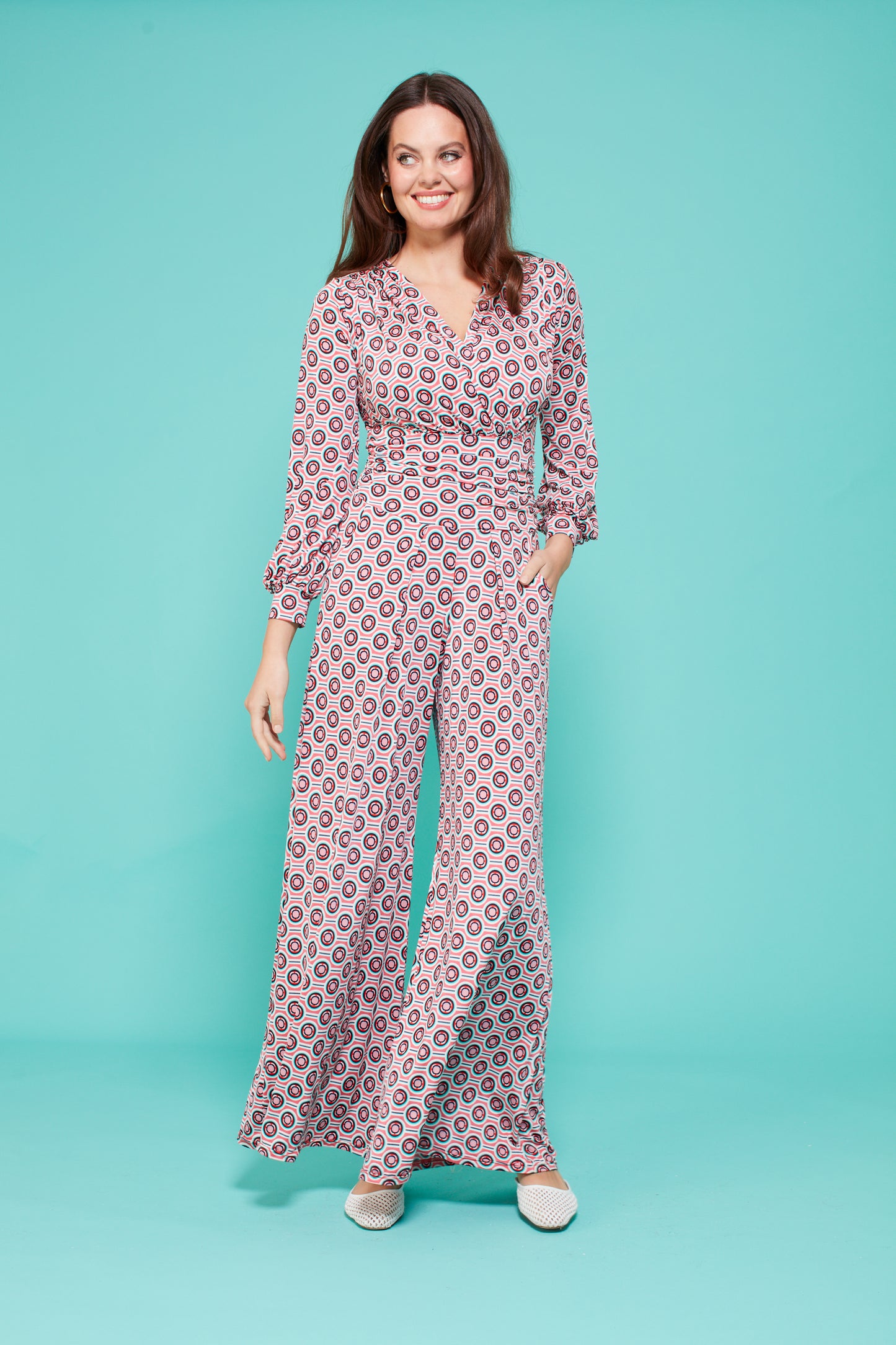 Sharon Long Sleeve Jumpsuit in Soller Pink Print