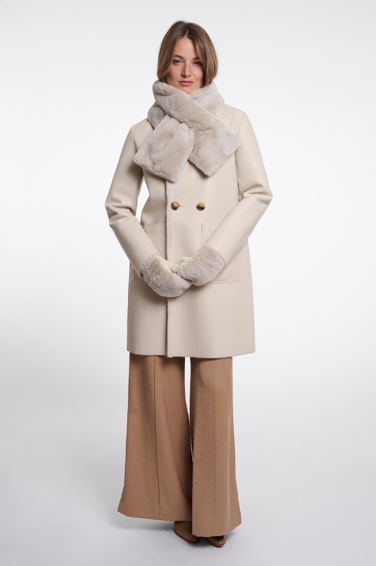 Rino & Pelle Stip Faux Fur Scarf in Birch