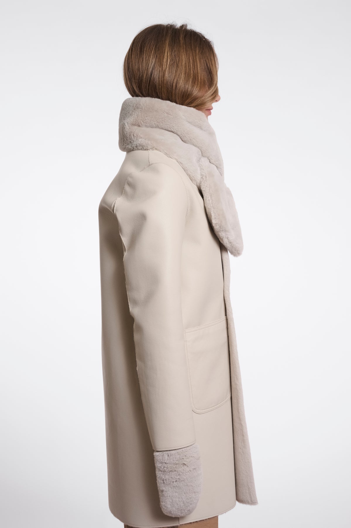 Rino & Pelle Stip Faux Fur Scarf in Birch