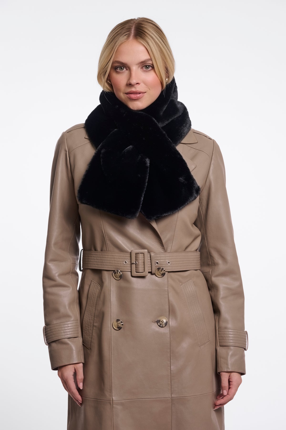 Rino & Pelle Stip Faux Fur Scarf in Black