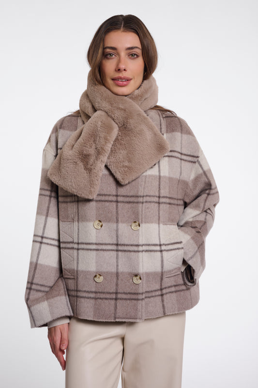 Rino & Pelle Stip Faux Fur Scarf in Mocha