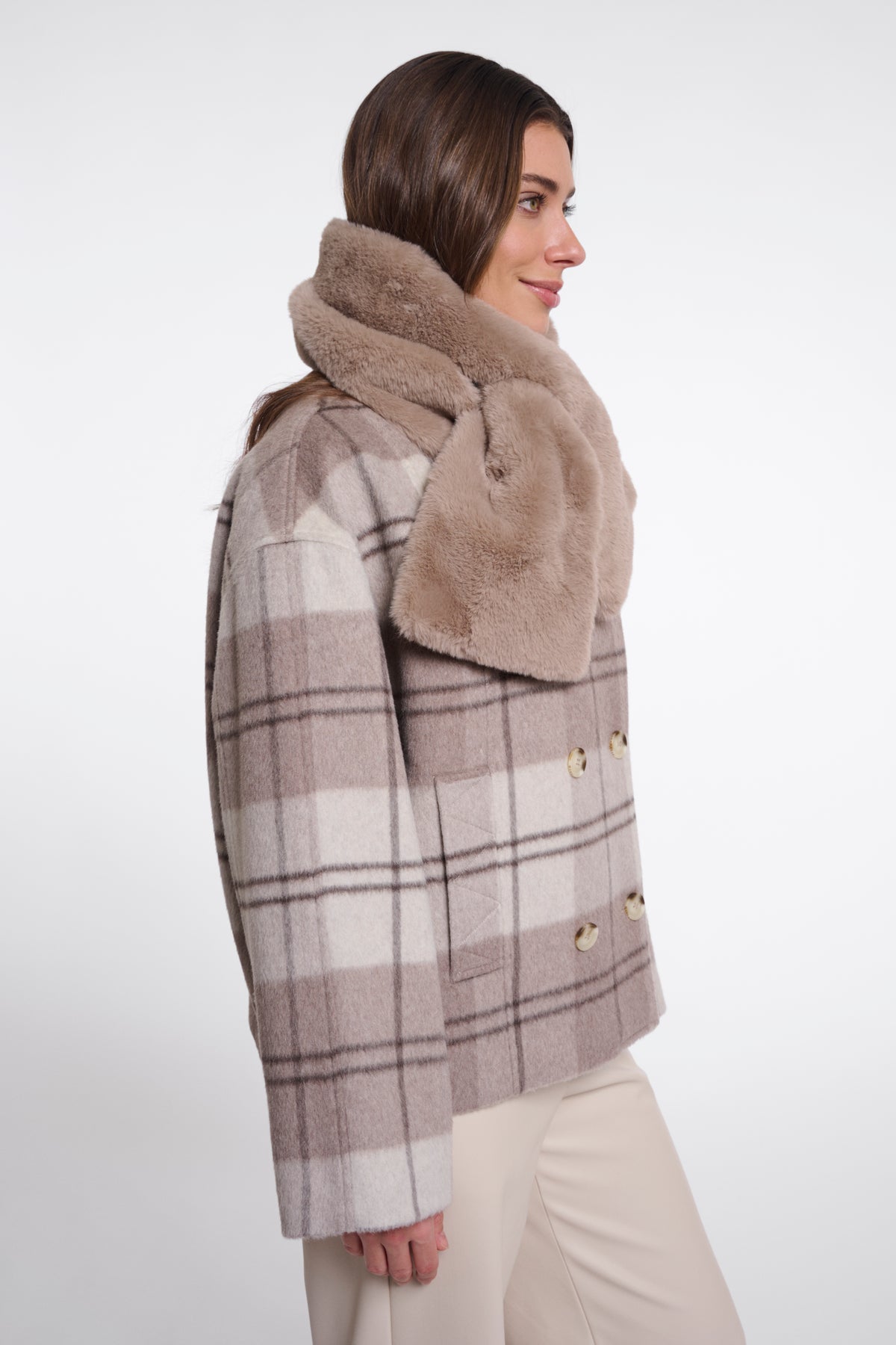 Rino & Pelle Stip Faux Fur Scarf in Mocha