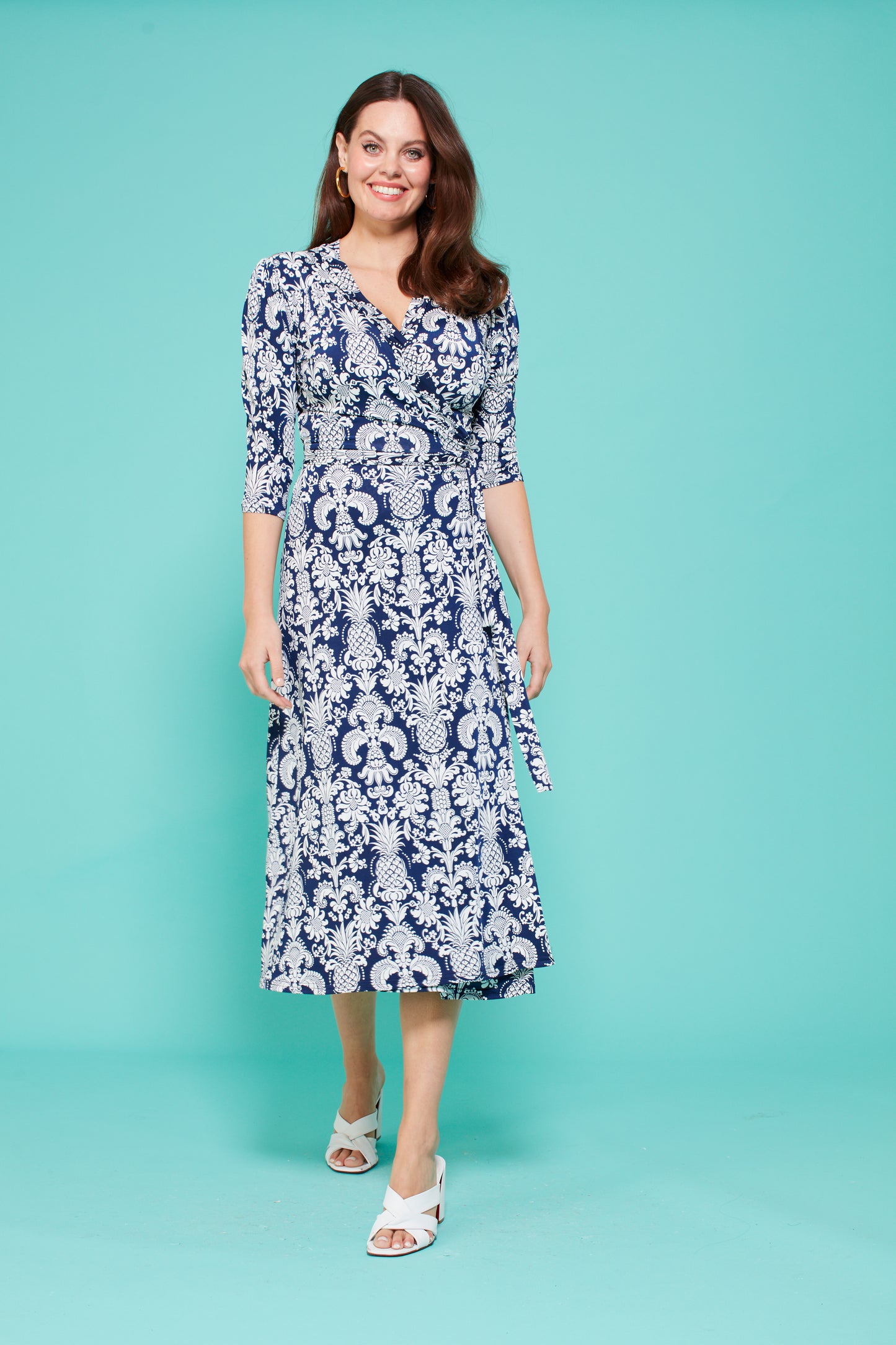 Theresa Wrap Dress in Pina Navy