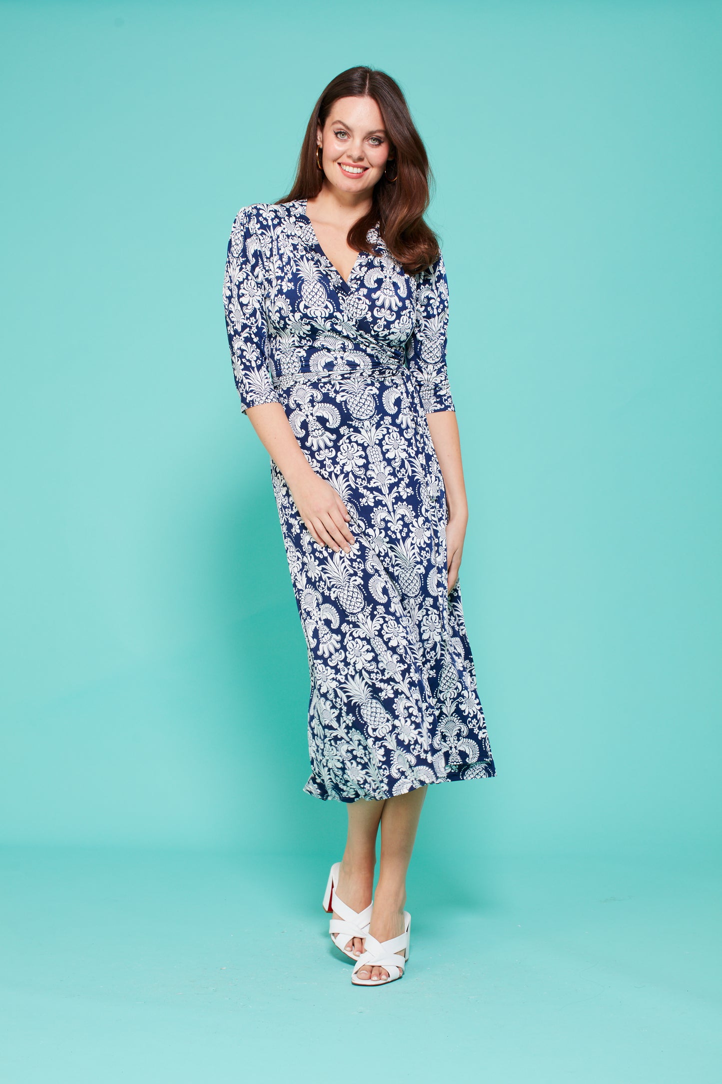 Theresa Wrap Dress in Pina Navy