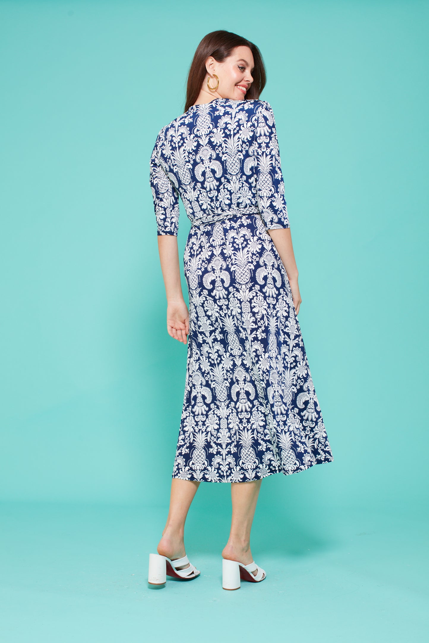 Theresa Wrap Dress in Pina Navy