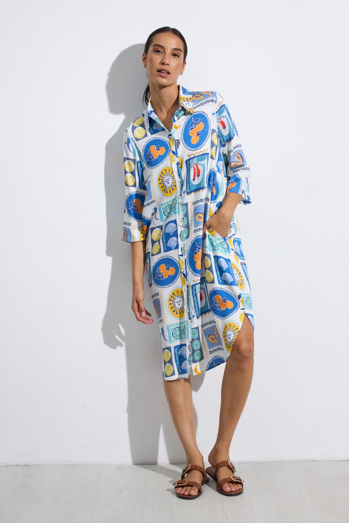 Tinta Style Yasmin Denim Dress in Blue Seashells