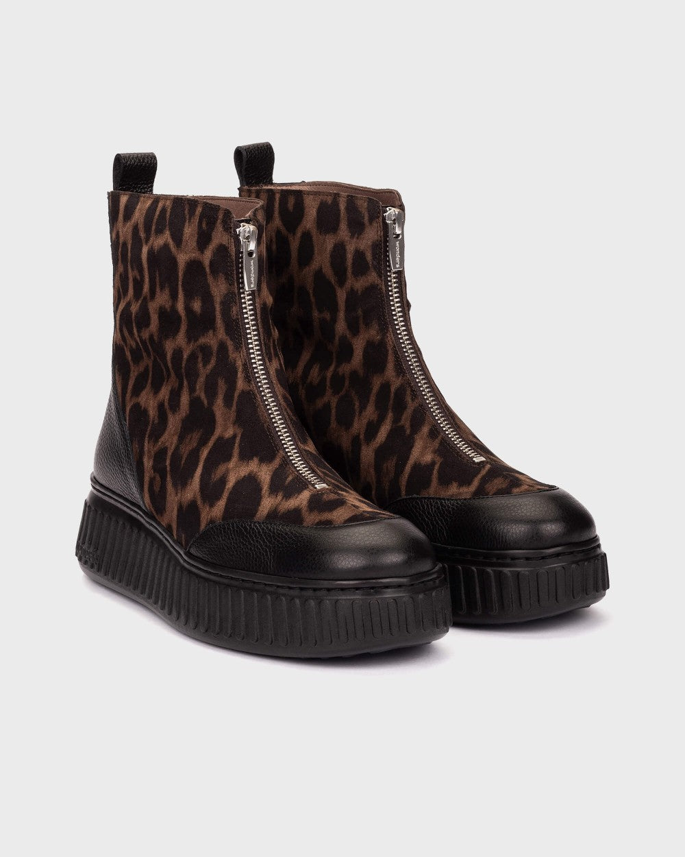 Wonders XFLY 02 Leopard Print and Leather Ankle Boots in Black