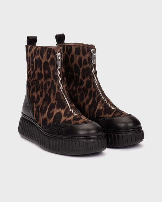 Wonders XFLY 02 Leopard Print and Leather Ankle Boots in Black