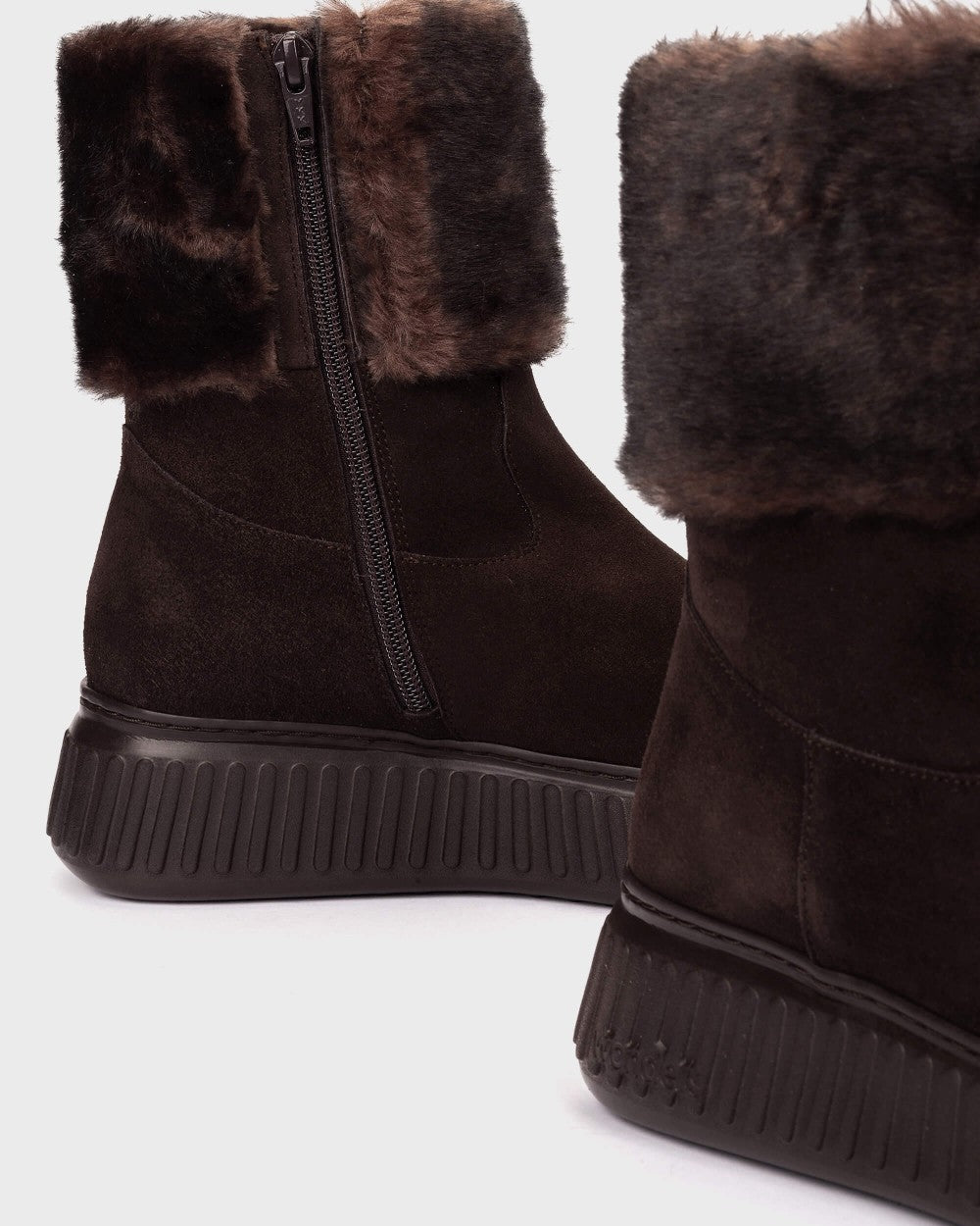 Wonders XFLY 06 Suede Ankle Boots with Fur Trim in Dark Brown