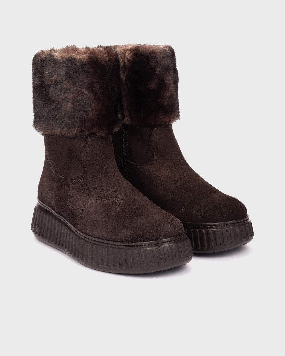 Wonders XFLY 06 Suede Ankle Boots with Fur Trim in Dark Brown