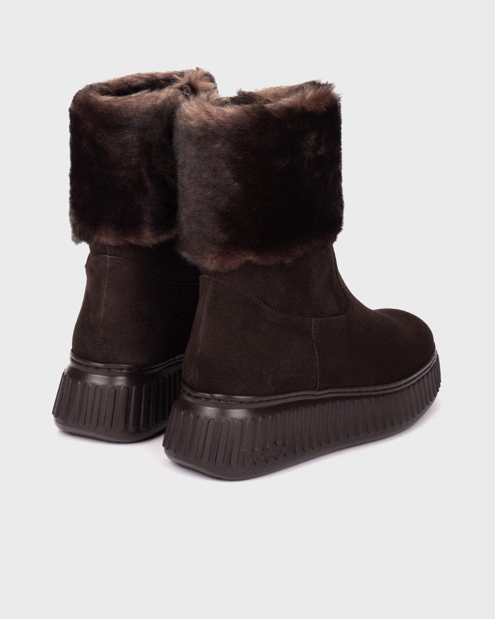 Wonders XFLY 06 Suede Ankle Boots with Fur Trim in Dark Brown