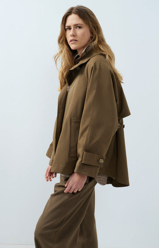 YAYA A-Line Trench Jacket with Stand Collar in Teak Brown