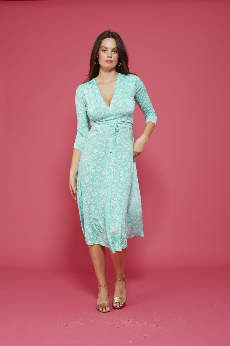 Amy Midi Dress in Aqua Print