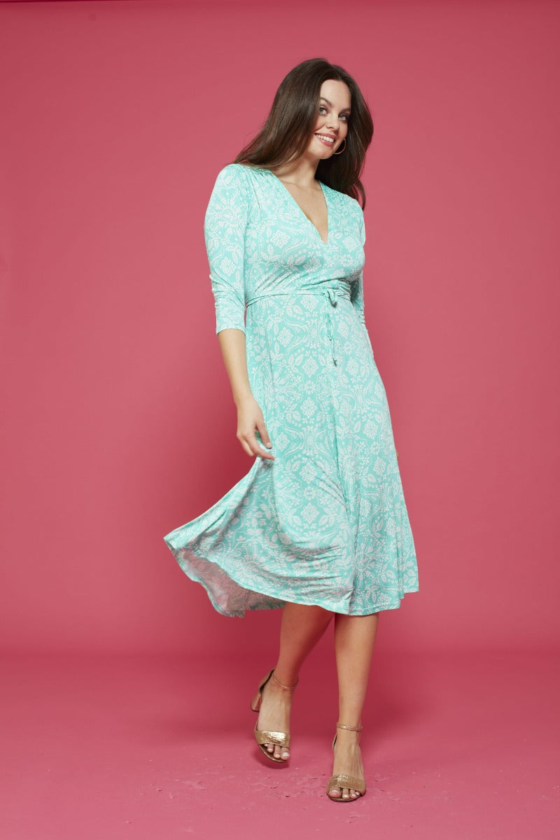 Amy Midi Dress in Aqua Print