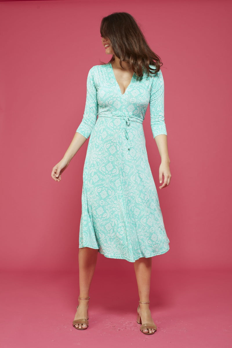 Amy Midi Dress in Aqua Print