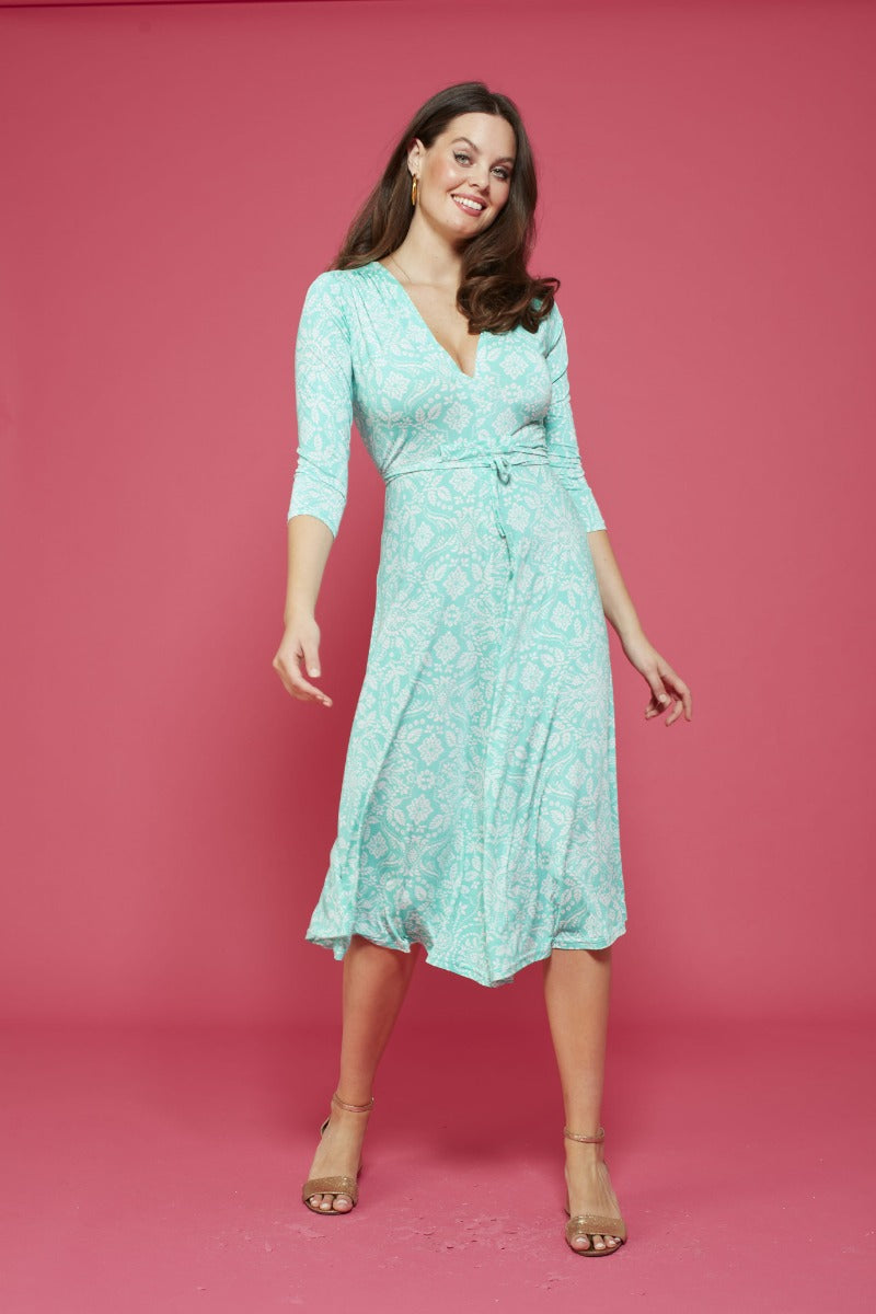 Amy Midi Dress in Aqua Print