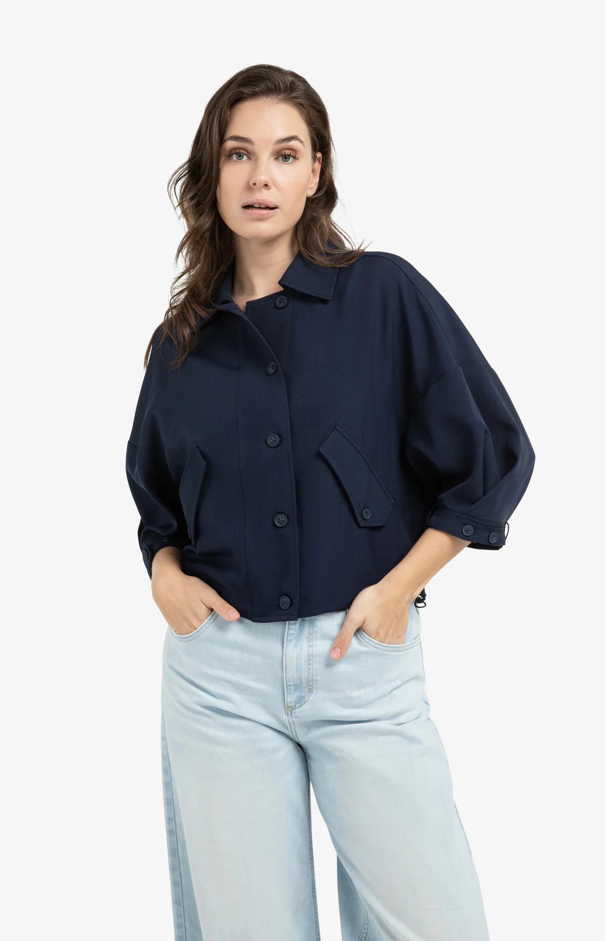 Yaya Blouse Jacket in Navy Blue