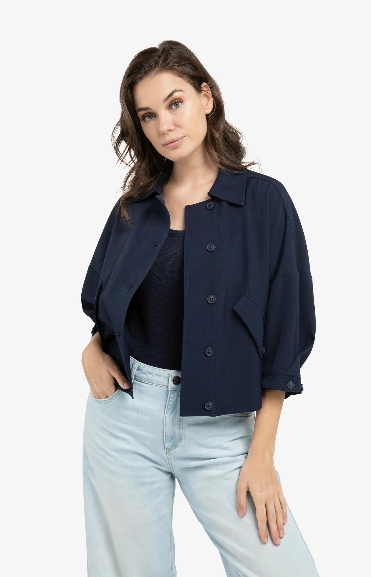 Yaya Blouse Jacket in Navy Blue