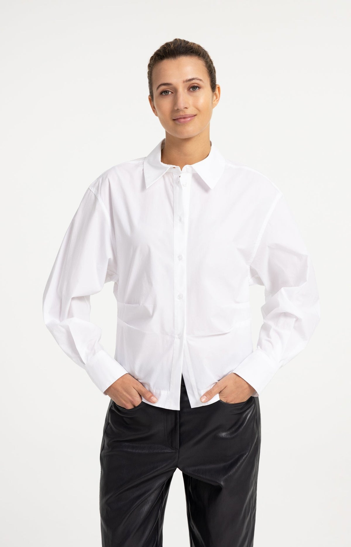 YAYA Cotton Blouse with Waist Detail in Pure White