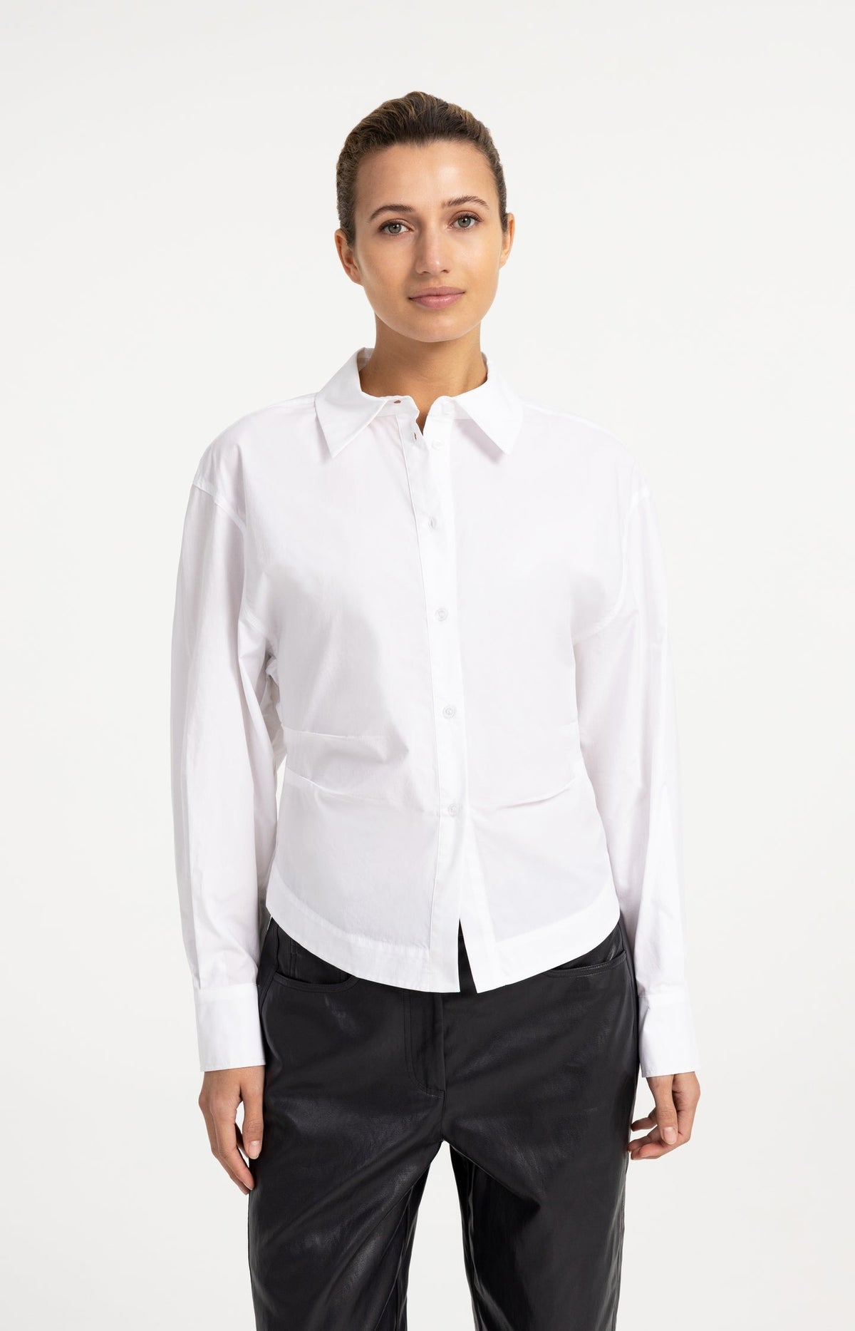 YAYA Cotton Blouse with Waist Detail in Pure White