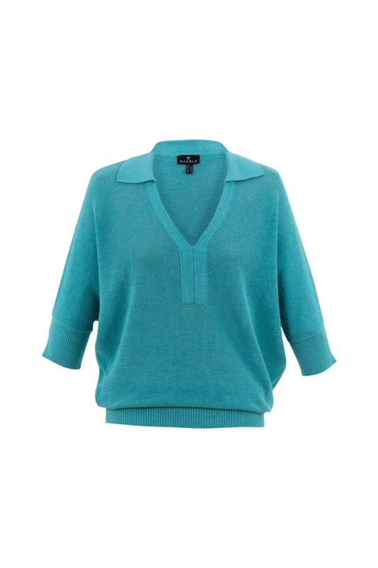 Collared Short Sleeve Sweater in Aqua