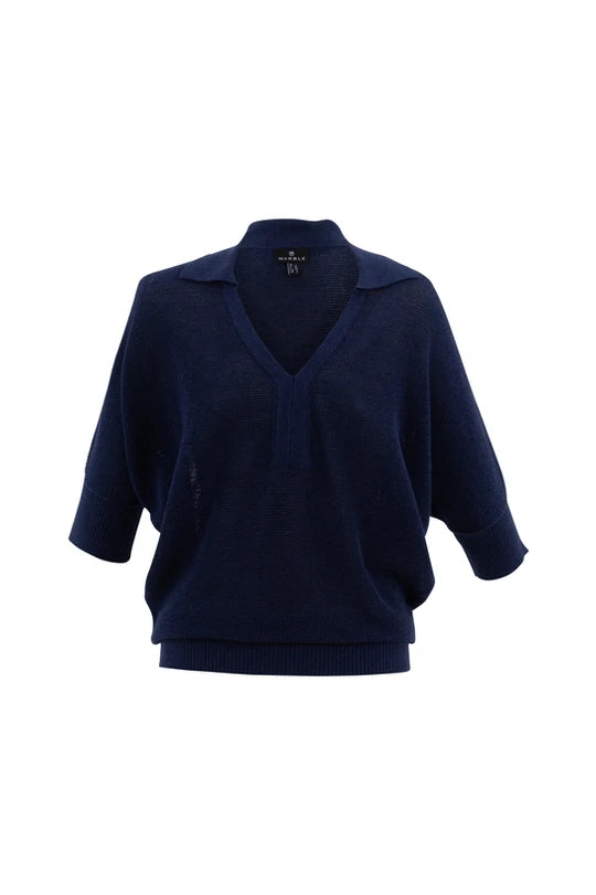 Collared Short Sleeve Sweater in Navy