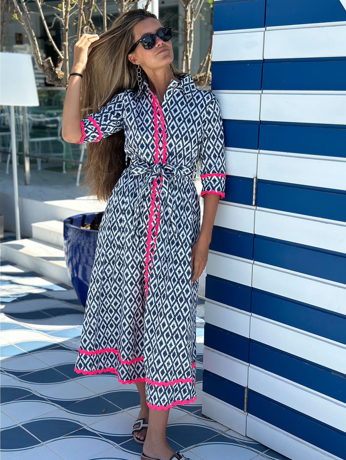 Brenda Dress in Ikat Marino