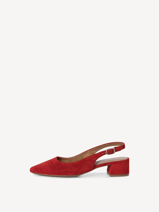 Leather Sling Pumps in Red