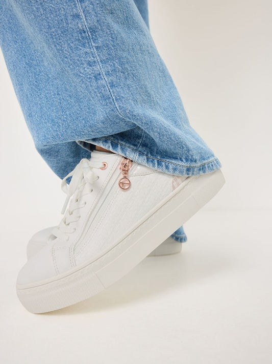 Vegan Leather Sneaker in White/Rose Gold