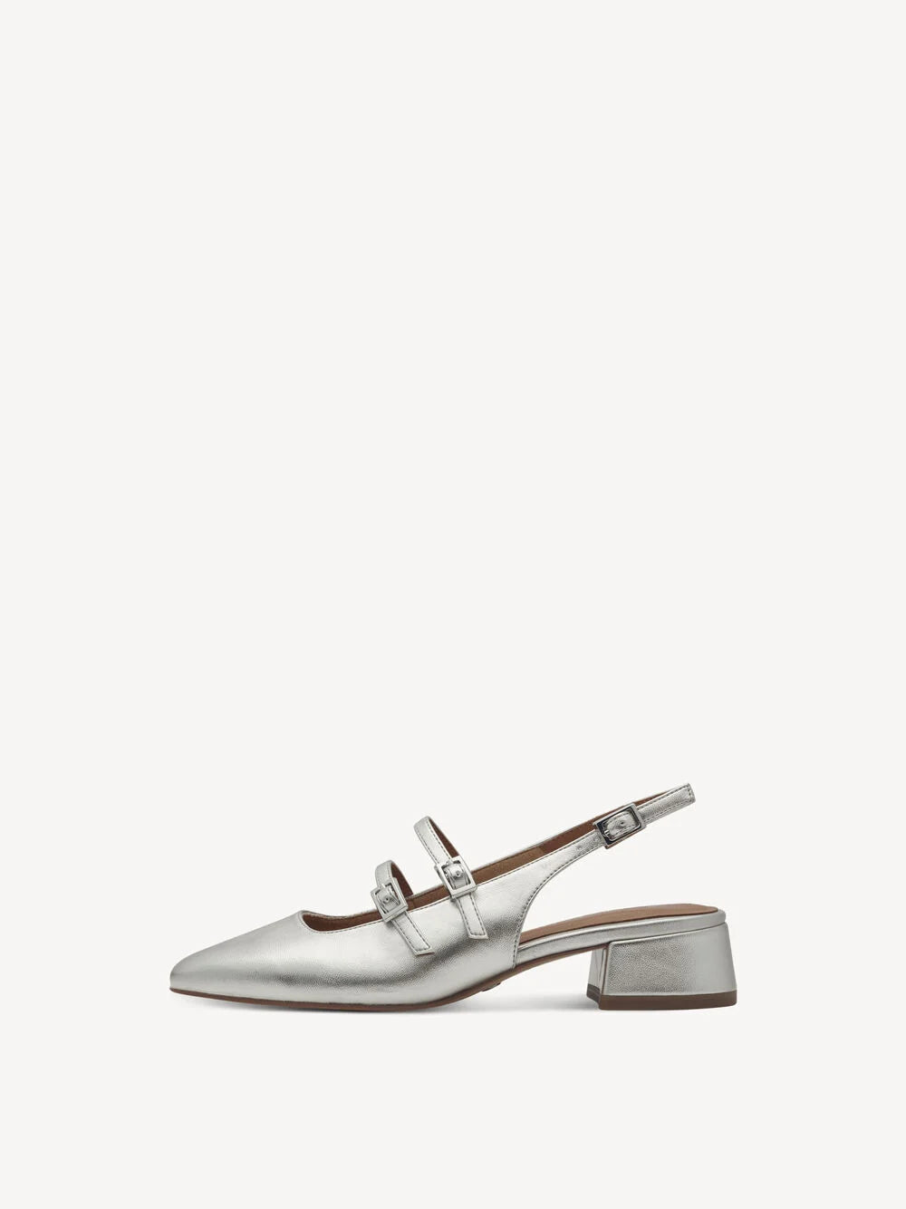 Metallic Sling Pumps in Platinum